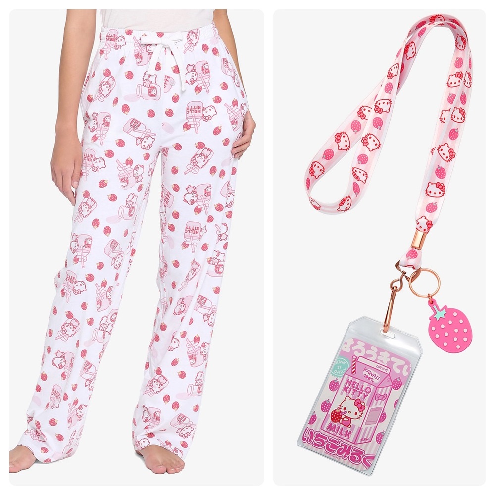Hello Kitty Strawberry Milk Pajama Pants & Lanyard